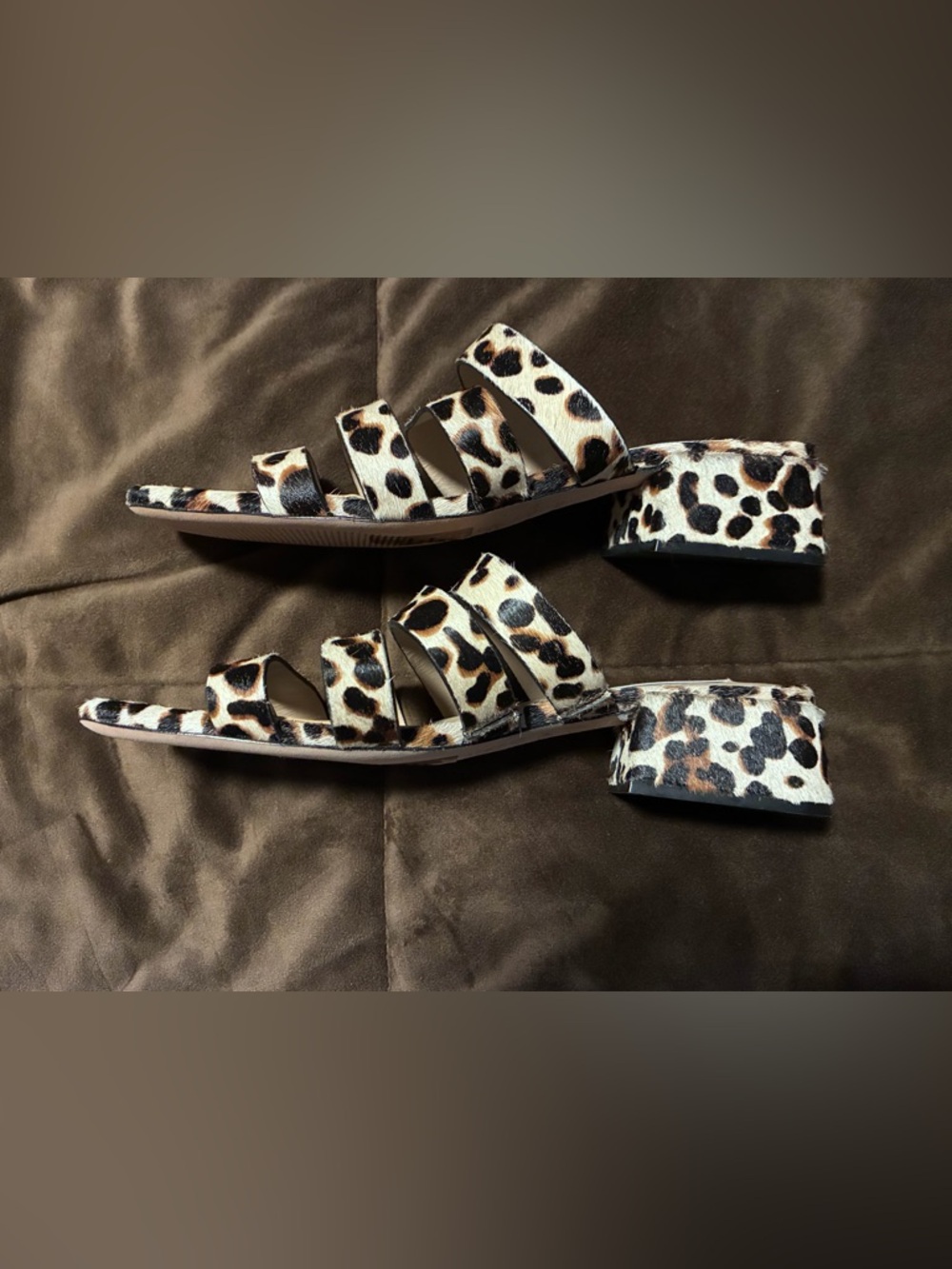 ANTONIO MELANI Leopard Print strappy sandals, leather sole,calf hair, size 6.5